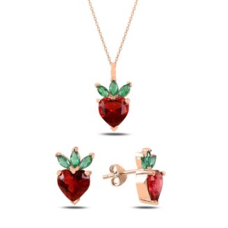 Сребърен комплект (проба 925) "Ягодки"