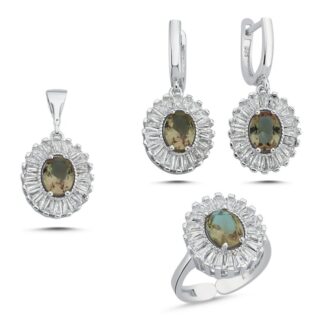 Сребърен Комплект със Султанит (проба 925) Овал