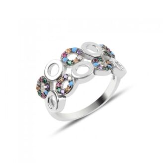 Сребърен пръстен (проба 925) с многоцветни камъни