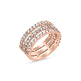 Сребърен пръстен (проба 925) "Трио" Розово злато